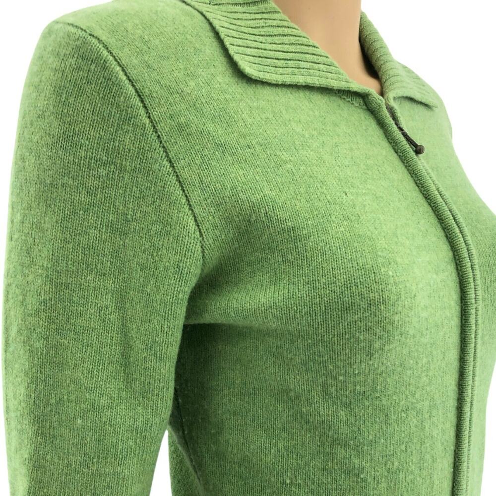 Moda SMALL VINTAGE 90's Green Lambswool Blend Full Zip Knit Cardigan Sweater - Picture 2 of 5